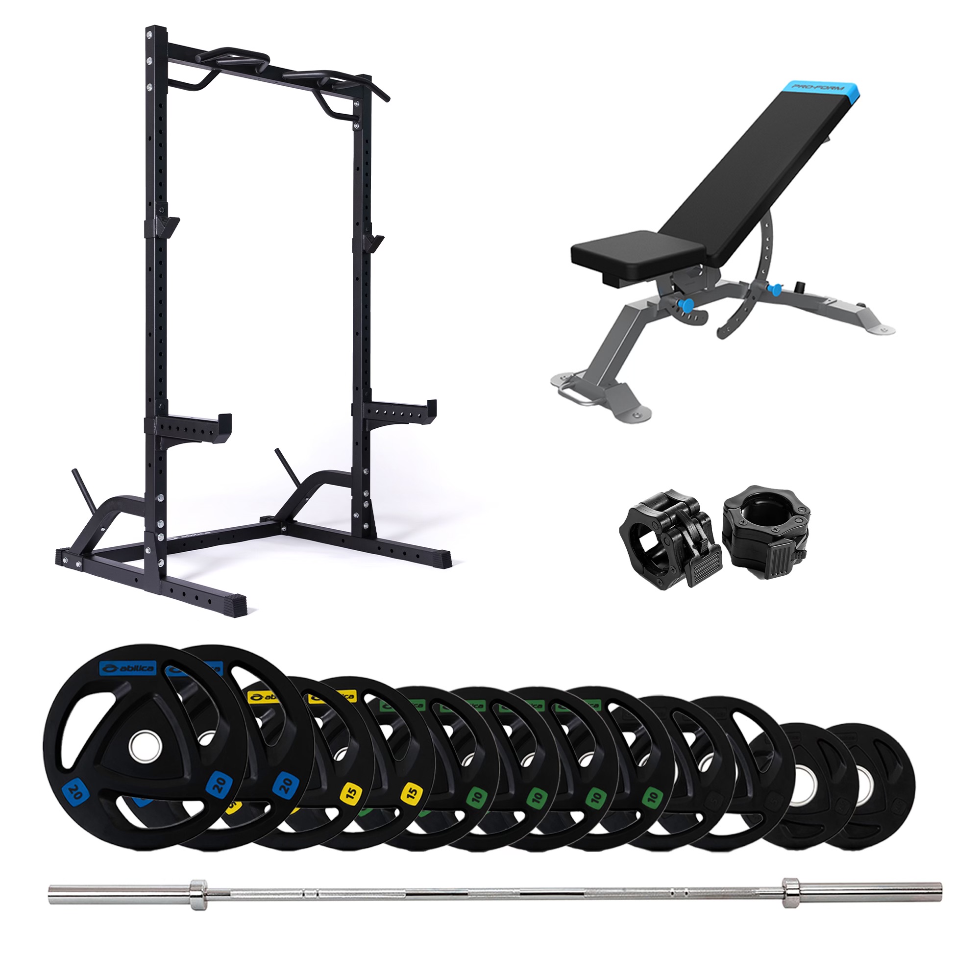 Styrkepakke 150 kg Half Rack med benk