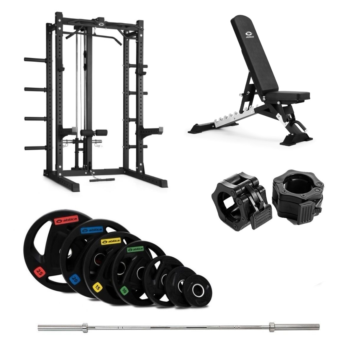 HR 500 Half Rack Olympic med benk og nedtrekk 150 kg| Treningspartner