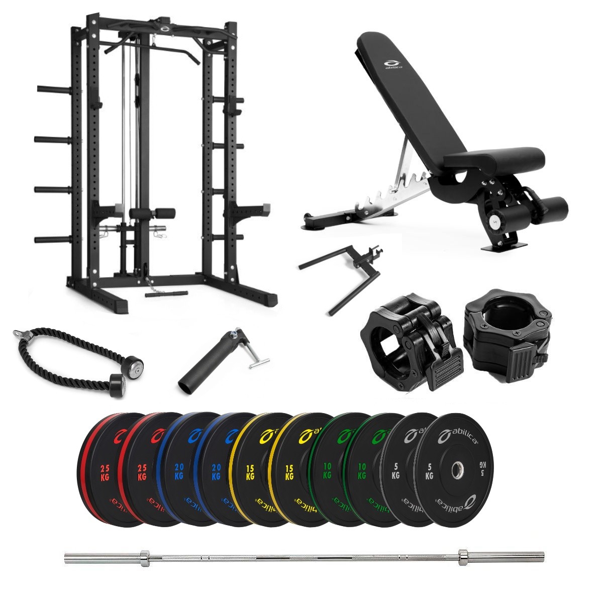 Half Rack Bumper farger med benk og nedtrekk - 170 kg
