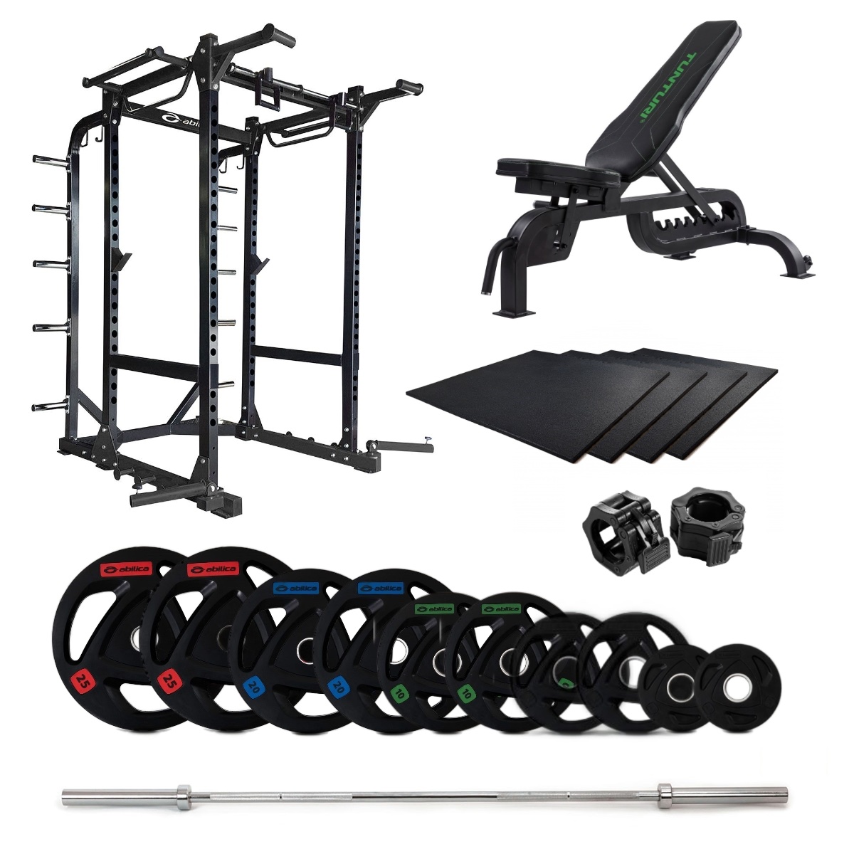 PowerRack 8005 med benk og olympiske vektskiver - 145 kg