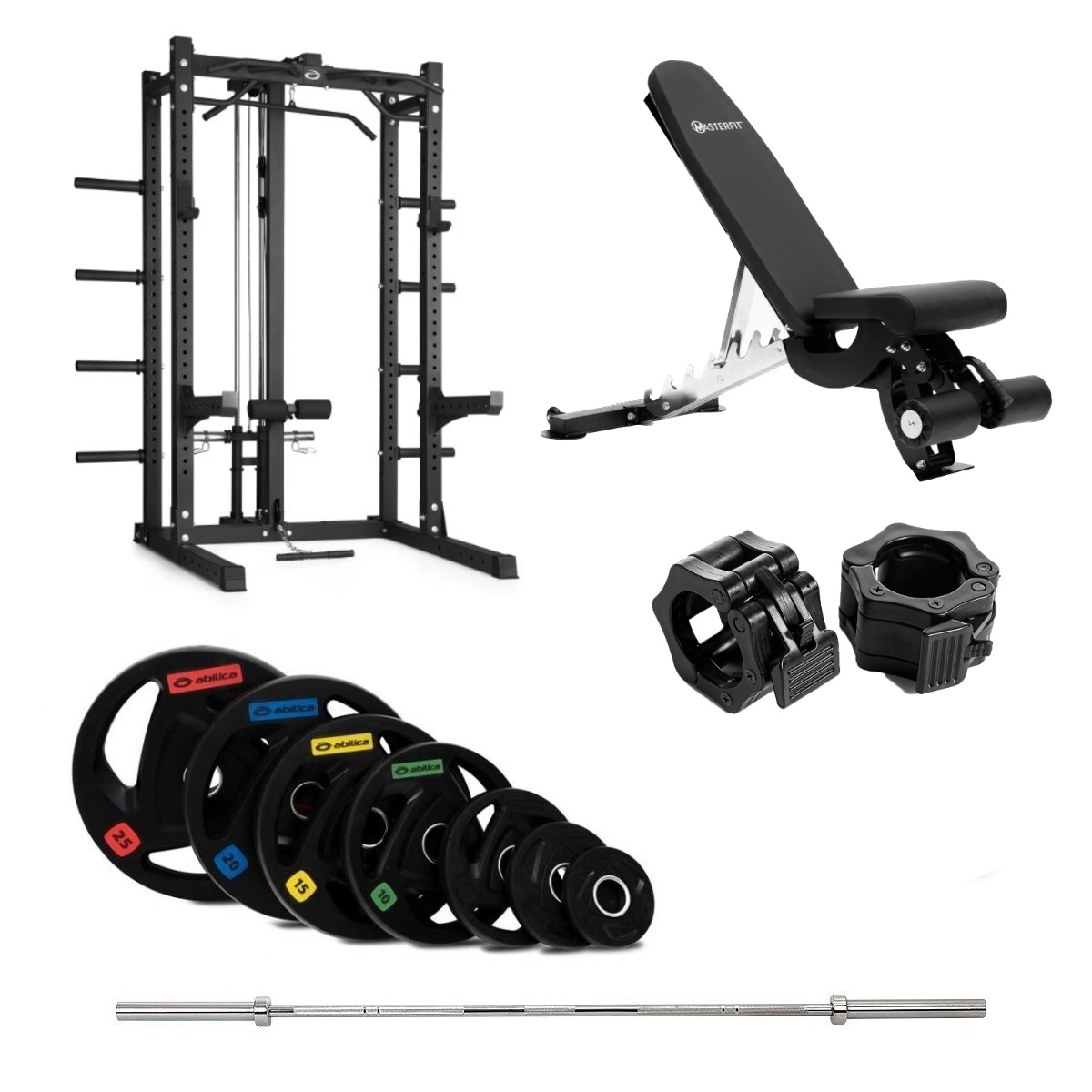 Abilica - HR 500 Half Rack Olympic med benk og nedtrekk 150 kg