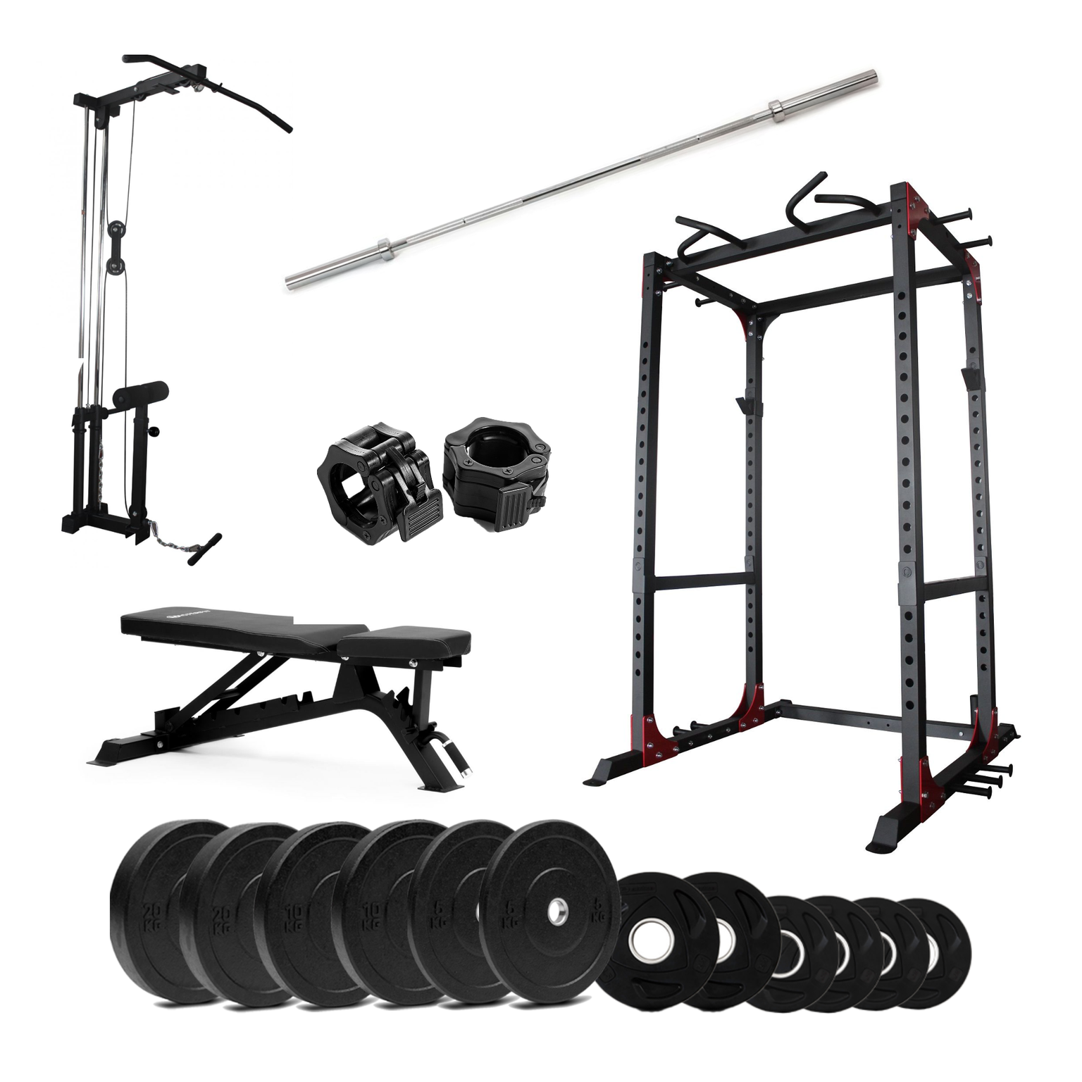Powerrack med benk og nedtrekk  bumper vektskiver 100 kg